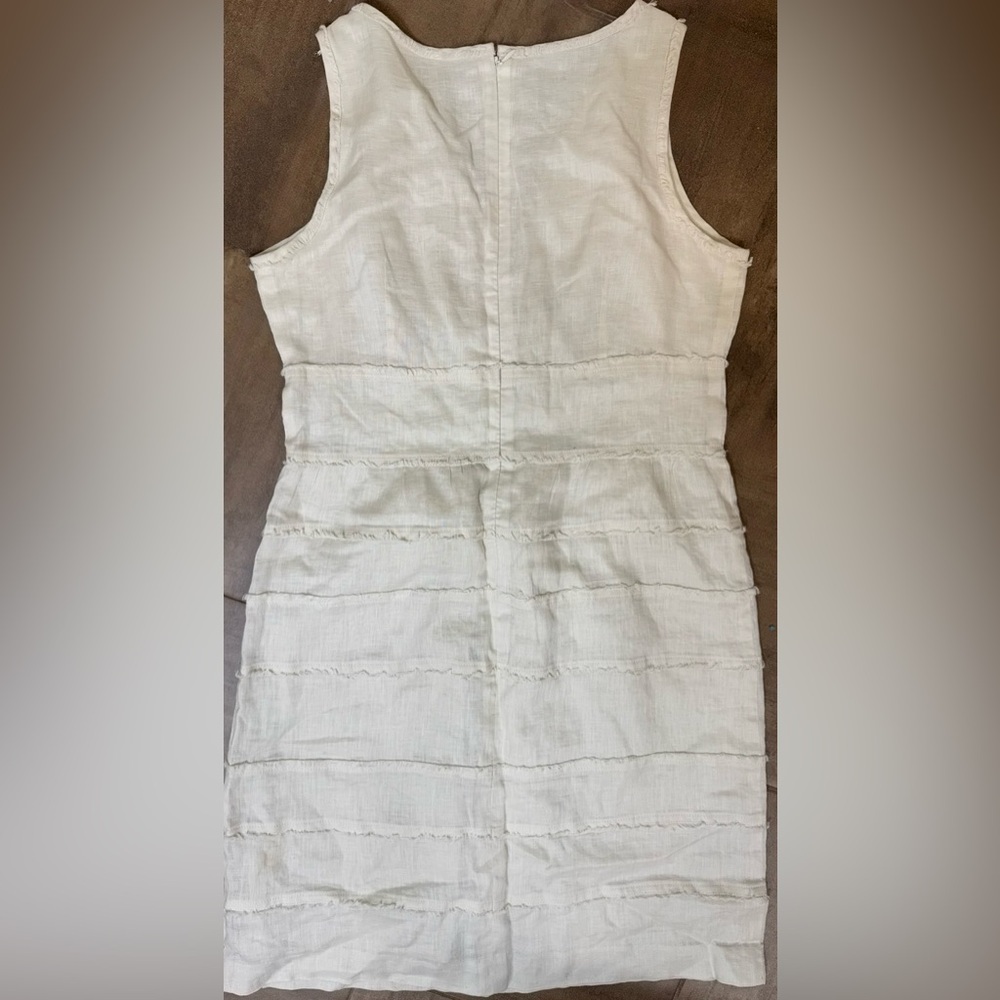 Talbots Petite Linen Shift Dress Cream Sleeveless Summer Frayed Trim 10P - Picture 3 of 8